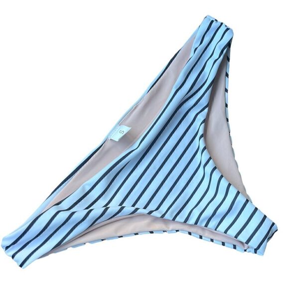 BLACK STRIPED WHITE BIKINI BOTTOMS SMALL - Picture 1 of 7